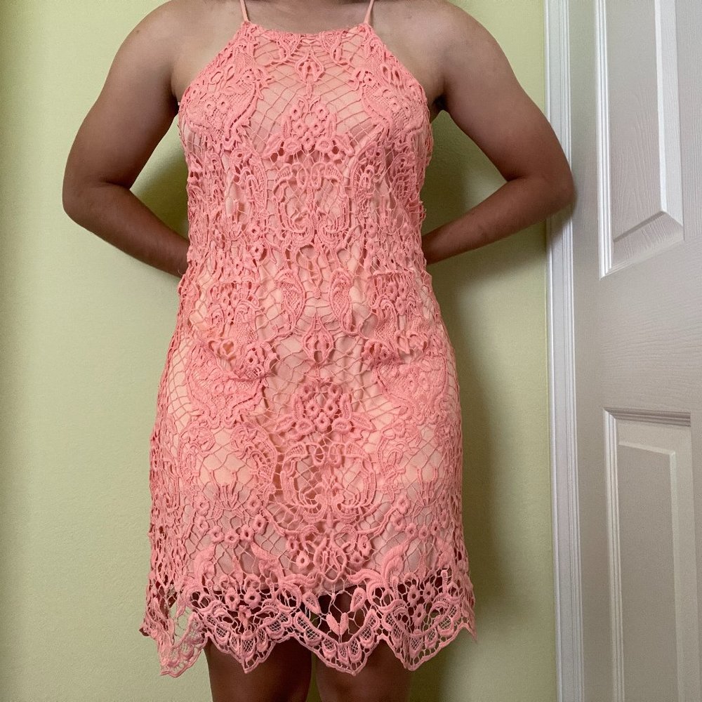 Salmon/Peach Pink Lace Dress